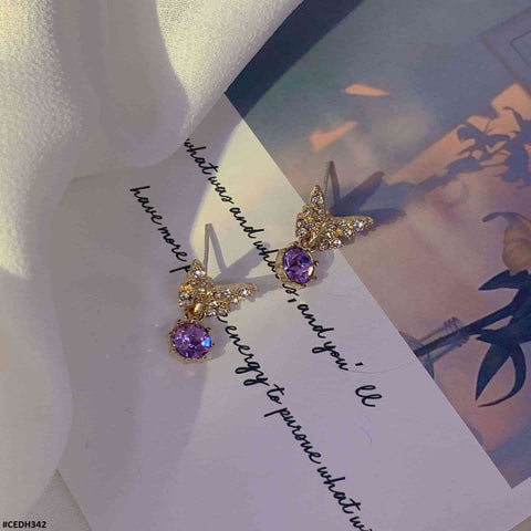 CEDH342 BTO Butterfly  Ear Drop Earrings Pair - CEDH