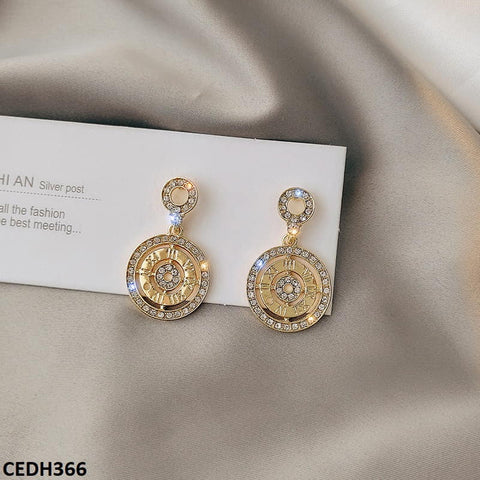 CEDH366 SIQ Roman Step Circle Drop Earrings Pair - CEDH