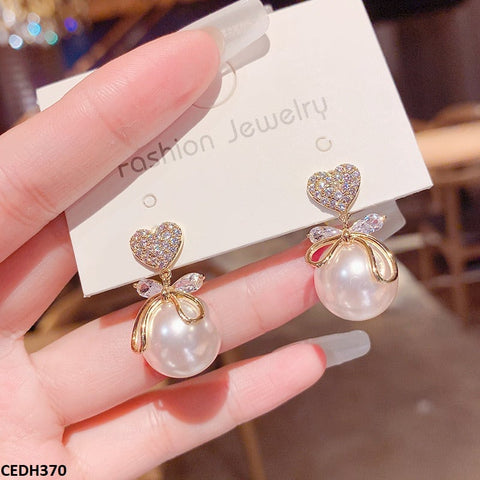 CEDH370 LSH Heart/Pearl Drop Earrings Pair - CEDH