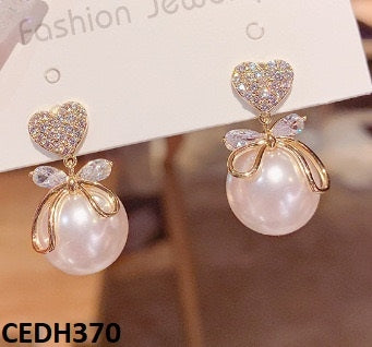 CEDH370 LSH Heart/Pearl Drop Earrings Pair - CEDH
