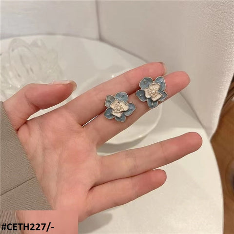 CETH227 SKM Painted Flower Stud Ear Tops Pair - CETH