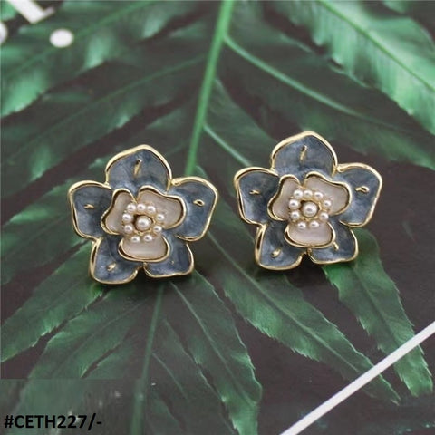 CETH227 SKM Painted Flower Stud Ear Tops Pair - CETH