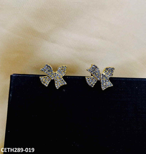 CETH289 YQG White Bow Stud Tops Pair - CETH