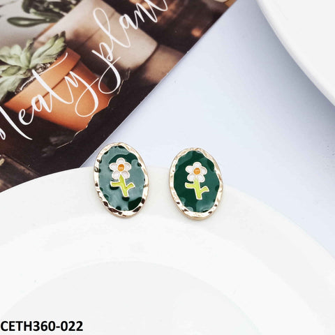 CETH360 AMY Oval Painted Flower Stud Tops Pair - CETH