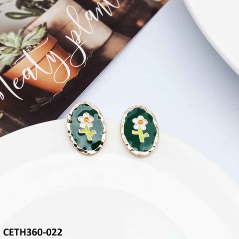 CETH360 AMY Oval Painted Flower Stud Tops Pair - CETH
