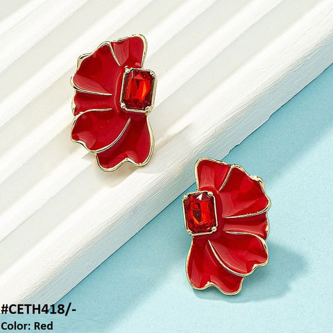 CETH418 CHU Painted Flower Stud Tops Pair - CETH