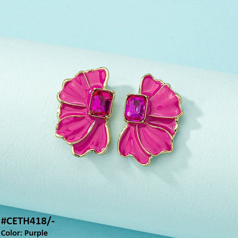 CETH418 CHU Painted Flower Stud Tops Pair - CETH