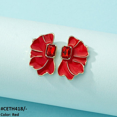 CETH418 CHU Painted Flower Stud Tops Pair - CETH