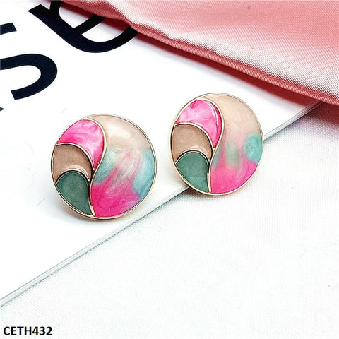 CETH432 YUL Printed  Round  Stud Tops Pair - CETH