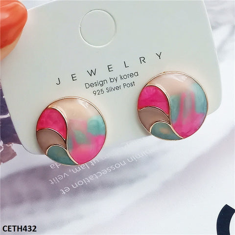 CETH432 YUL Printed  Round  Stud Tops Pair - CETH