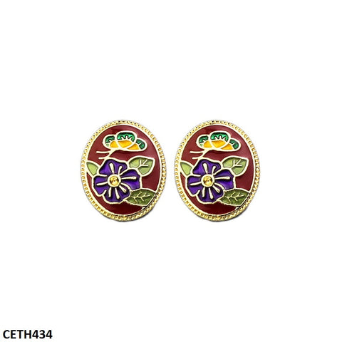 CETH434 YUL Painted Flower Oval Stud Tops Pair - CETH