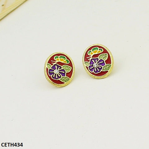 CETH434 YUL Painted Flower Oval Stud Tops Pair - CETH