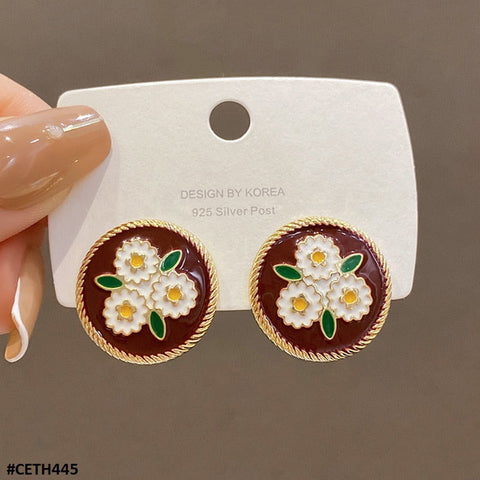 CETH445 YUL Painted Flower Round  Stud Tops Pair - CETH