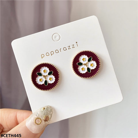 CETH445 YUL Painted Flower Round  Stud Tops Pair - CETH