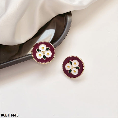 CETH445 YUL Painted Flower Round  Stud Tops Pair - CETH