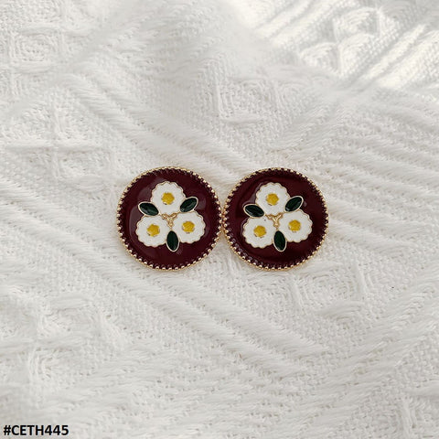 CETH445 YUL Painted Flower Round  Stud Tops Pair - CETH