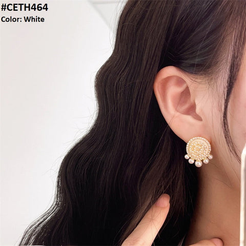 CETH464 ZHL Round Painted Flower Ear Stud Tops Pair - CETH