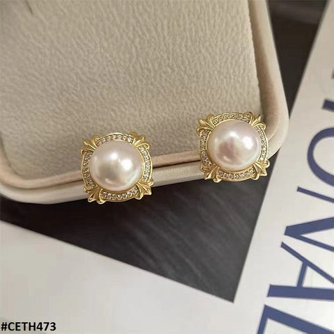 CETH473 ZHL Coffee Pearl Ear Tops Pair - CETH