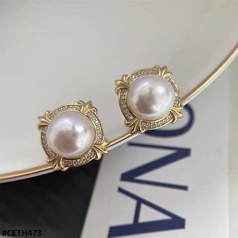 CETH473 ZHL Coffee Pearl Ear Tops Pair - CETH