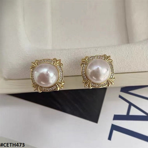 CETH473 ZHL Coffee Pearl Ear Tops Pair - CETH