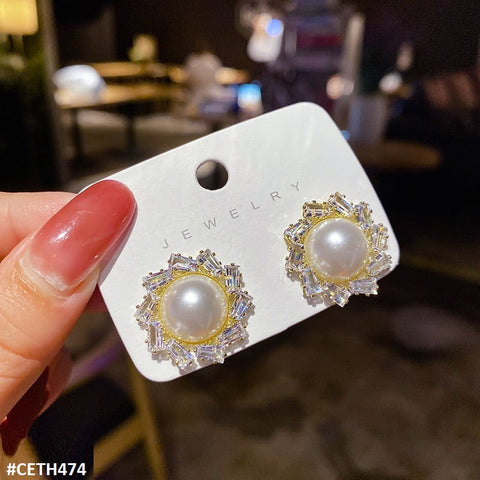 CETH474 ZHL  Pearl Rotar Stud Ear Tops Pair - CETH