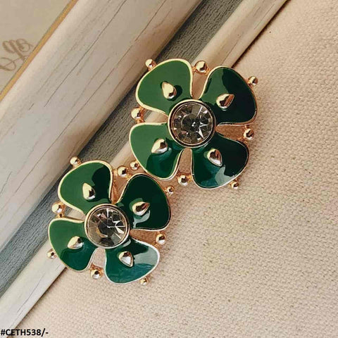 CETH538 SKM Painted Flower Earring Tops Pair - CETH