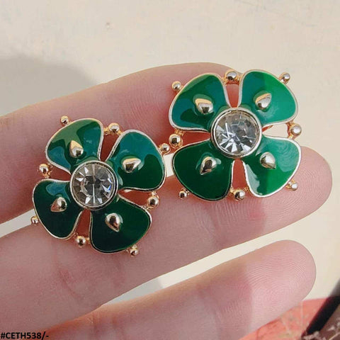 CETH538 SKM Painted Flower Earring Tops Pair - CETH