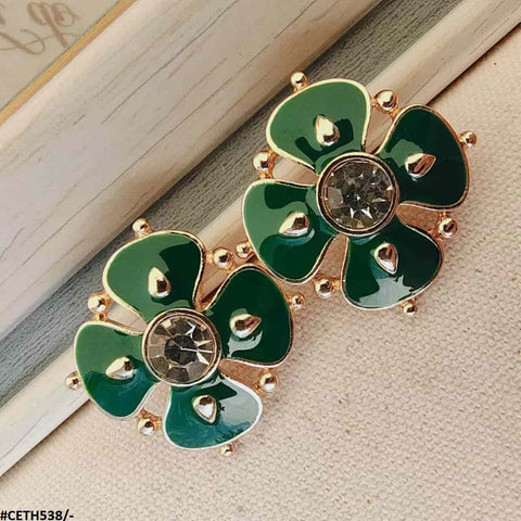 CETH538 SKM Painted Flower Earring Tops Pair - CETH
