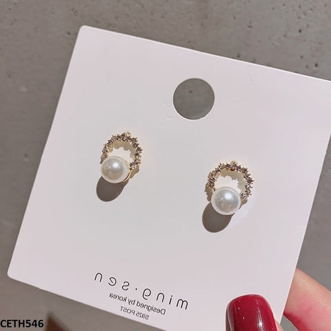 CETH546 SIQ Round Pearl Stud Tops Pair - CETH