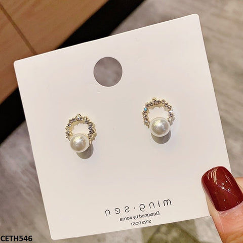 CETH546 SIQ Round Pearl Stud Tops Pair - CETH