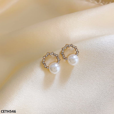 CETH546 SIQ Round Pearl Stud Tops Pair - CETH