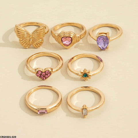 CRGH301 YPG Butterfly & Heart & Flower Midi 7 Rings - CRGH
