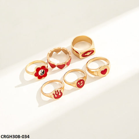 CRGH308 YPG Heart & Flower Painted 6 Rings - CRGH