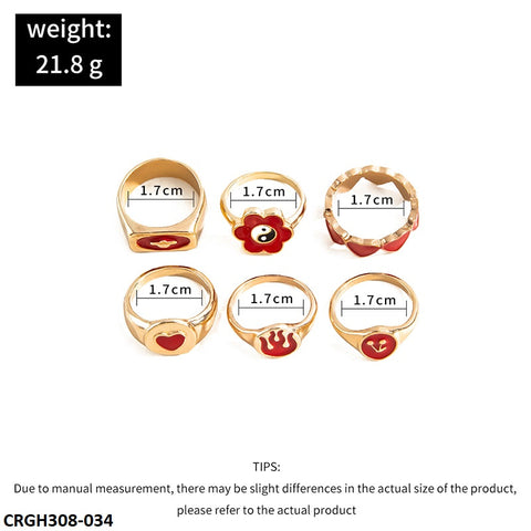 CRGH308 YPG Heart & Flower Painted 6 Rings - CRGH