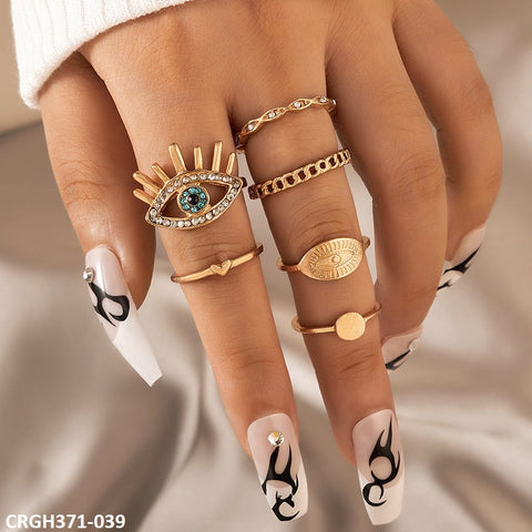 CRGH371 YYE Evil Eye Heart Circle 6 Midi Rings - CRGH