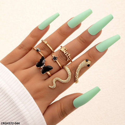 CRGH372 YYE Snake/Star/Butterfly 7 Midi Rings - CRGH