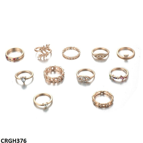 CRGH376 YYE Leaf Evil Eye 11 Midi Rings - CRGH