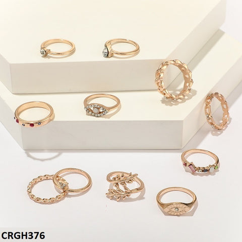 CRGH376 YYE Leaf Evil Eye 11 Midi Rings - CRGH