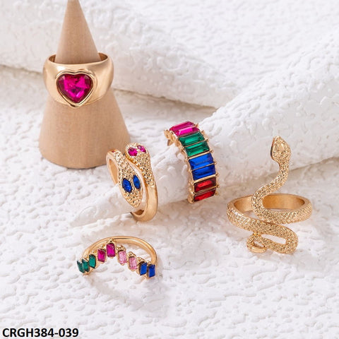 CRGH384 YYE Heart/Snake/Step 5 Midi Rings - CRGH