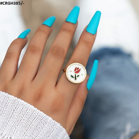 CRGH385 YYE Round Painted Rose Ring Size 7 - CRGH