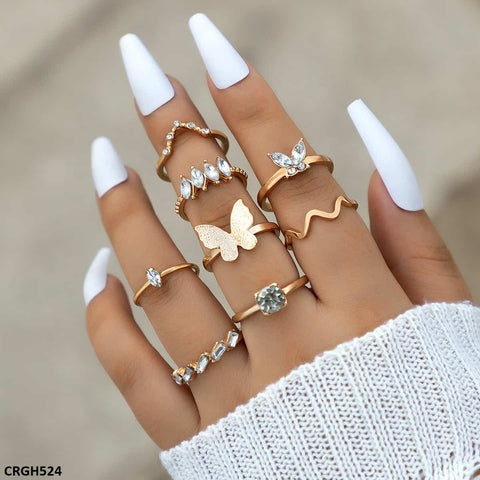 CRGH524 YYE Butterfly/V 8 Midi Rings - CRGH