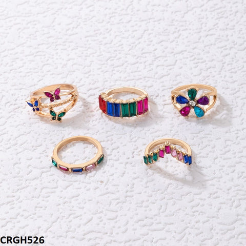 CRGH526 YYE Multi Buttterfly/Baguette/Flower 5 Midi Rings - CRGH