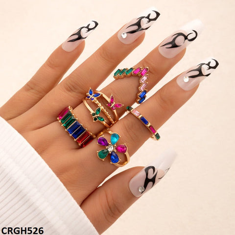 CRGH526 YYE Multi Buttterfly/Baguette/Flower 5 Midi Rings - CRGH