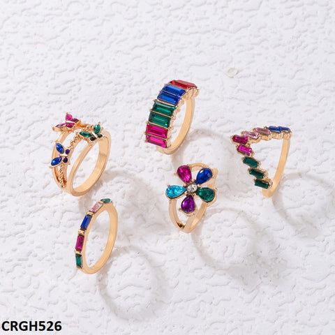 CRGH526 YYE Multi Buttterfly/Baguette/Flower 5 Midi Rings - CRGH