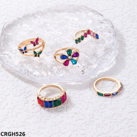 CRGH526 YYE Multi Buttterfly/Baguette/Flower 5 Midi Rings - CRGH