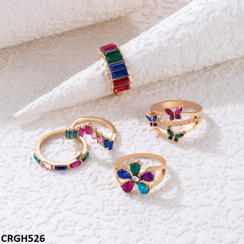 CRGH526 YYE Multi Buttterfly/Baguette/Flower 5 Midi Rings - CRGH