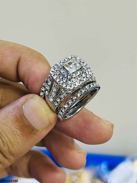 CRSH433 ZYH Square Cocktail Couple Ring - CRSH