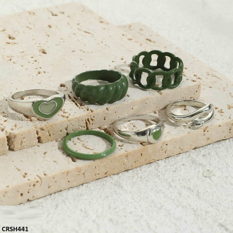 CRSH441 YPG Heart & Green 6 Midi Painted Rings - CRSH