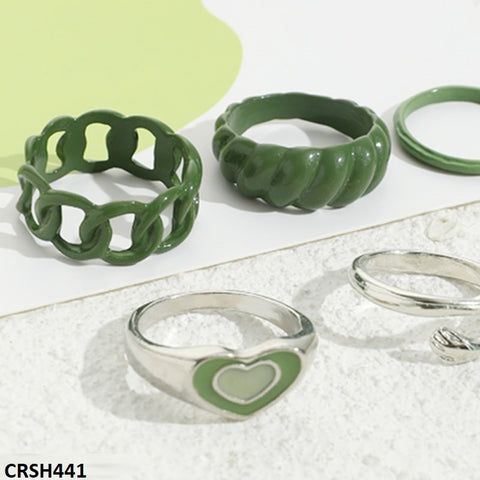 CRSH441 YPG Heart & Green 6 Midi Painted Rings - CRSH
