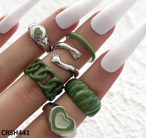 CRSH441 YPG Heart & Green 6 Midi Painted Rings - CRSH